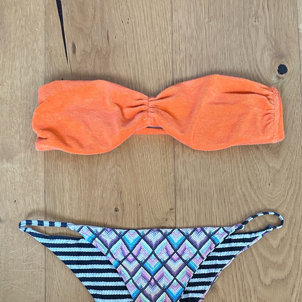SOLID & STRIPED Orange Terry Cloth Bandeau Bikini Top